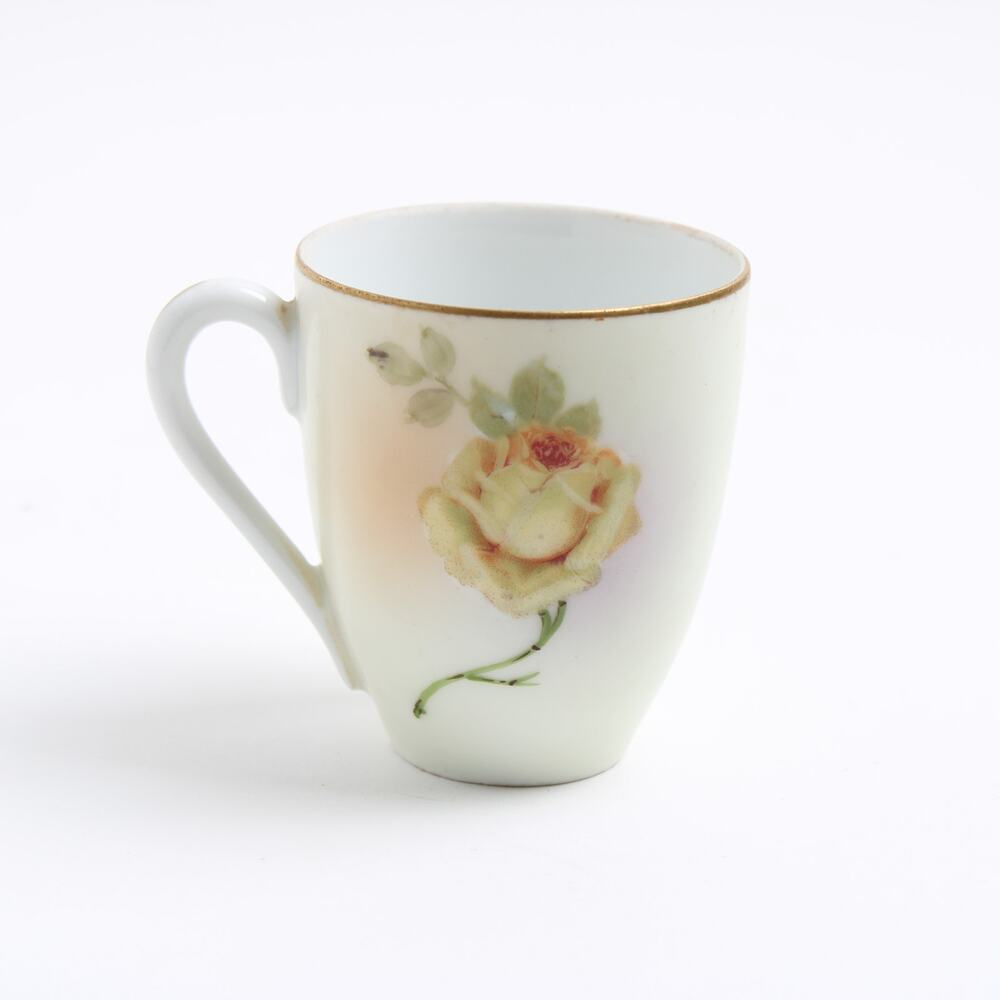 Austria HUB Miniature Tea Cup hand painted yellow rose signed Picard
